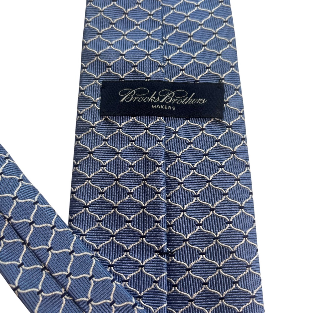 Brooks Brothers Makers Blue Geometric Trellis Silk Tie Woven in England USA